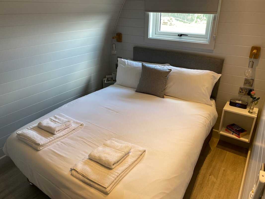 Double bedroom in luxury glamping pod