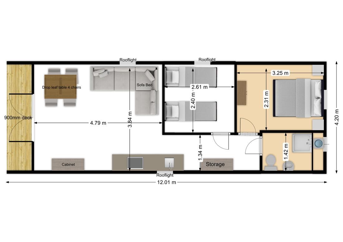 2 bedroom layout, 12m long