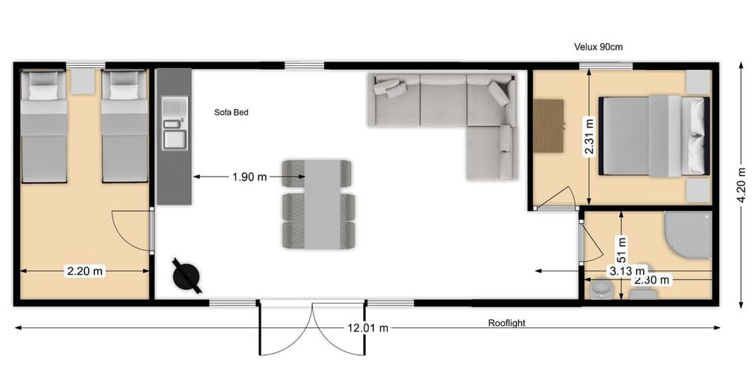 2 bedroom glamping pod layout