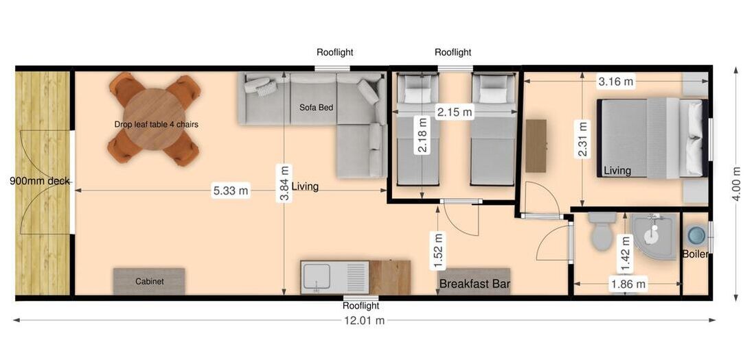 2 bedroom glamping pod layout