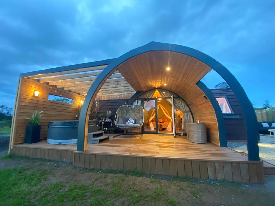 Luxury glamping pod with covered deck to buy